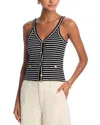 Aqua Striped Button Front Tank Top - Exclusive In Black/white