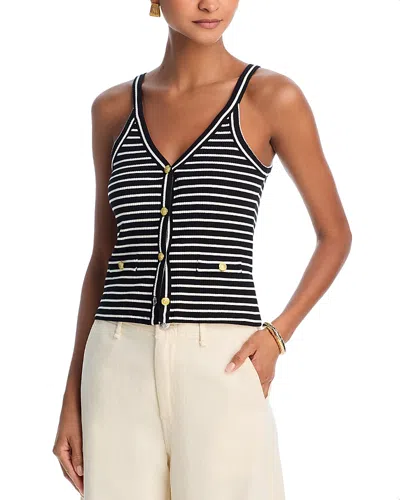 Aqua Striped Button Front Tank Top - Exclusive In Black/white