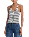 Aqua Striped Button Front Tank Top - Exclusive In Navy/white