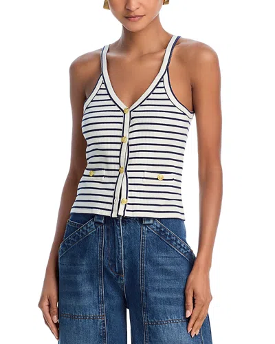 Aqua Striped Button Front Tank Top - Exclusive In Navy/white