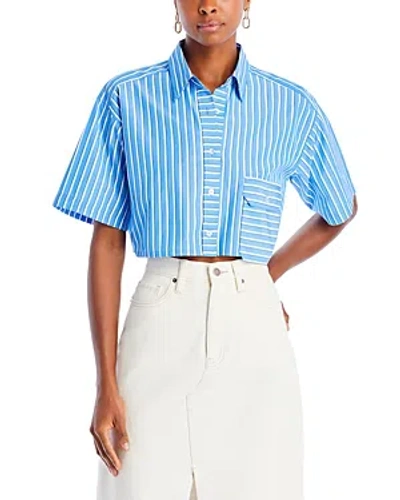 Aqua Striped Cropped Button Up Shirt - 100% Exclusive In Blue