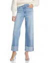 Aqua Striped Cuffed Dad Jeans In Medium Wash - Exclusive In Medium Wash