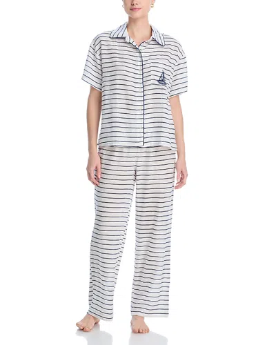 Aqua Striped Long Pajama Set - Exclusive In White Stripe