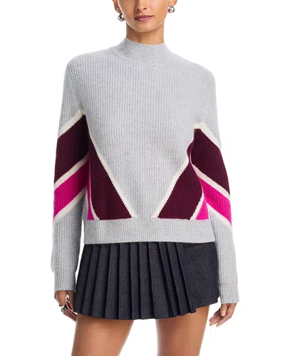 Aqua Striped Mock Neck Cashmere Sweater - Exclusive In Light Grey Multi