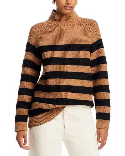 Aqua Striped Mock Neck Sweater - Exclusive In Camel/black