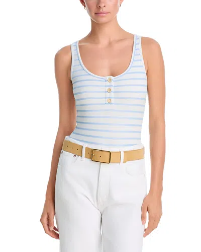 Aqua Striped Rib Button Bodysuit - Exclusive In Blue