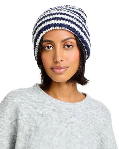 Aqua Striped Rib Cuff Hat - Exclusive In Blue/white