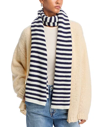 Aqua Striped Rib Scarf - Exclusive In Navy