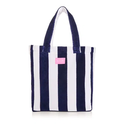 Aqua Striped Terry Beach Tote - Exclusive In Blue