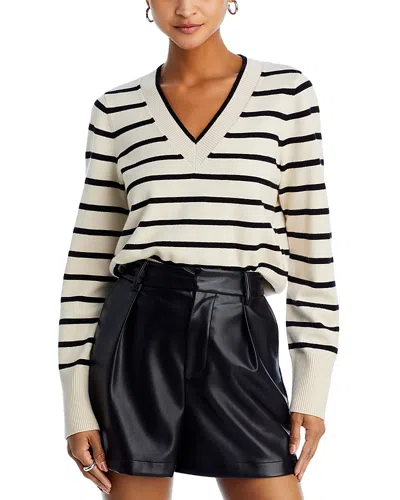 Aqua Striped V Neck Sweater - Exclusive In Black/linen
