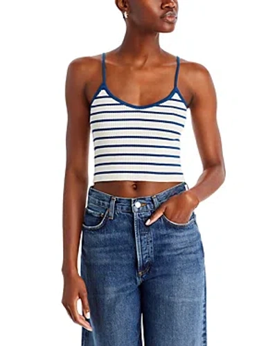 Aqua Striped V Neck Tank Top - Exclusive In Linen/navy
