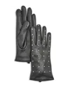Aqua Stud Embellished Leather Gloves - Exclusive In Black