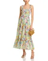 Aqua Summer Print Smocked Midi Dress - Exclusive In Multi
