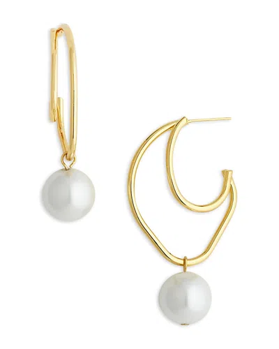 Aqua Swarovski Pearl Double Row Hoop Earrings In 14k Gold Plated - Exclusive In White/gold