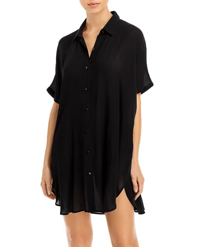 Aqua Swim Button-down Swim Cover Up Tunic - Exclusive In Black