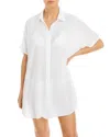 Aqua Swim Button-down Swim Cover Up Tunic - Exclusive In White