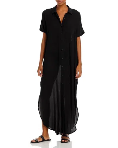 Aqua Swim Button Front Maxi Swim Cover-up In Black
