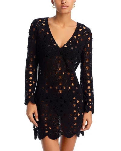 Aqua Swim Crochet Cover Up Dress - Exclusive In Black