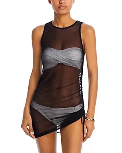 Aqua Swim Mesh Drawstring Mini Dress Swim Cover-up - 100% Exclusive In Black