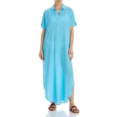 Aqua Swim Womens Button Front Long Cover-up In Blue