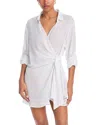 Aqua Swim Wrap Shirt Dress Swim Cover-up - Exclusive In White