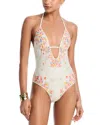 Aqua Swim X Ava Phillippe Whipstitch Trim One Piece Swimsuit - Exclusive In Neutral