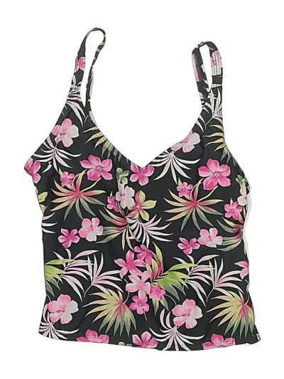 Pre-owned Aqua Swimsuit Top Black Floral Pattern Swimwear