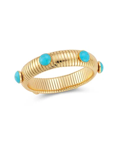 Aqua Synthetic Stone Tubogas Bangle Bracelet - Exclusive In Blue/gold