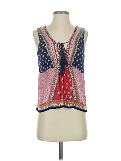 Pre-owned Aqua Tank Top Red Plunge Neckline Tops