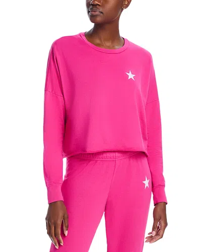 Aqua Tessa Cropped Raw Hem Pullover Sweatshirt - Exclusive In Rasberry