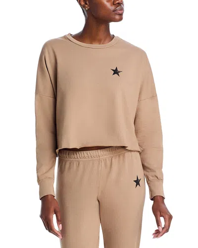 Aqua Tessa Cropped Raw Hem Pullover Sweatshirt - Exclusive In Sand Dune