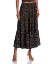Aqua The White Lotus X  Monkey Print Midi Skirt - Exclusive In Black Multi