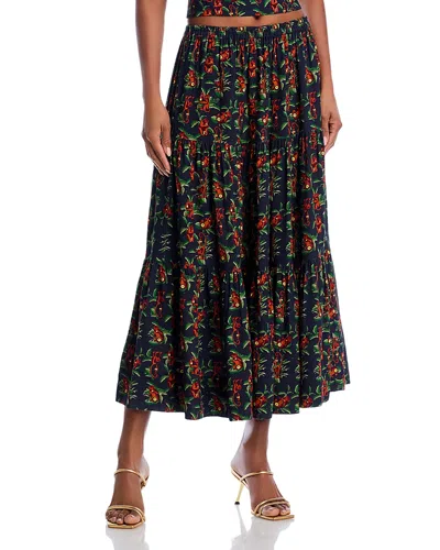Aqua The White Lotus X  Monkey Print Midi Skirt - Exclusive In Black Multi