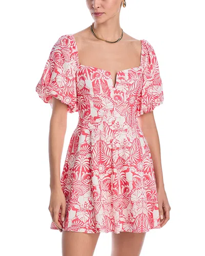 Aqua The White Lotus X  Printed Puff Sleeve Dress In Coral