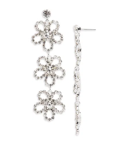 Aqua Three Part Chandelier Flower Drop Earrings - Exclusive In Silver