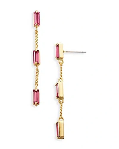 Aqua Three Stone Linear Drop Earrings In Pink/gold