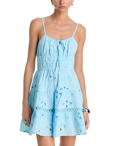Aqua Tie Eyelet Mini Dress - Exclusive In Blue