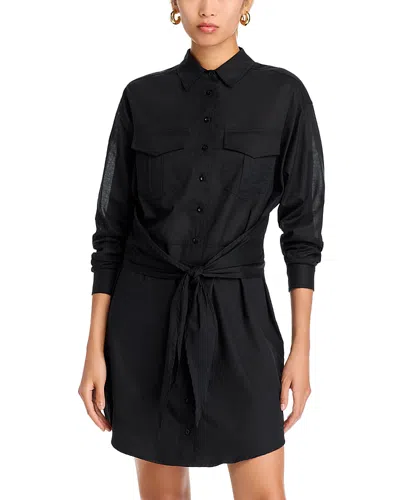 Aqua Tie Front Shirt Dress - Exclusive In Black