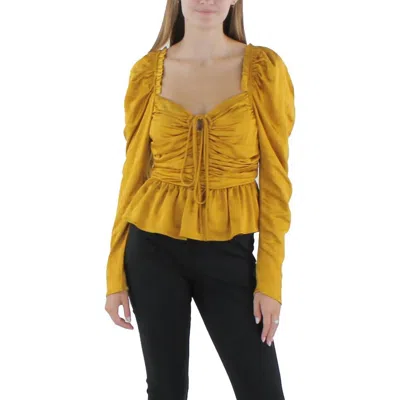 AQUA TIE NECK GATHERED OFF THE SHOULDER TOP IN MUSTARD