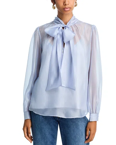 Aqua Tie Neck Long Sleeve Top - Exclusive In Blue