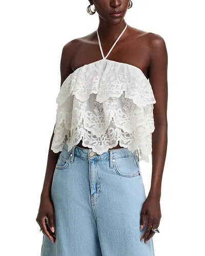 Aqua Tiered Floral Lace Top - Exclusive In White