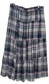 Aqua Tiered Midi Skirt In Pink Plaid In Blue