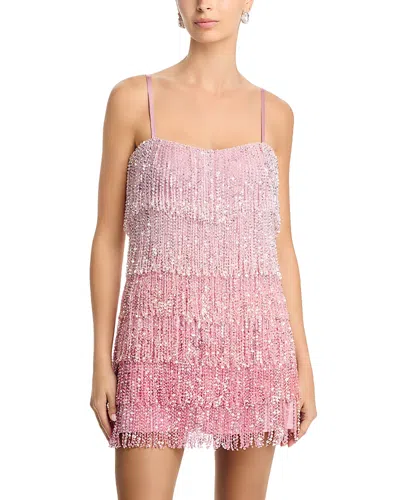 Aqua Tiered Ombre Fringe Dress - Exclusive In Pink