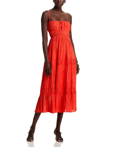 Aqua Tiered Sleeveless Midi Dress - Exclusive In Hot Coral