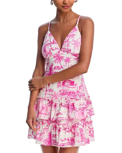 Aqua Toile Floune Mini Dress - Exclusive In Pink/white