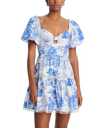 Aqua Toile Puff Sleeve Dress - Exclusive In Blue/white