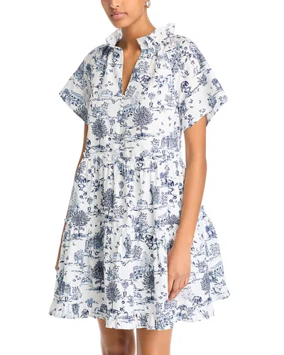 Aqua Toile Short Sleeve Mini Dress - Exclusive In Navy/wite