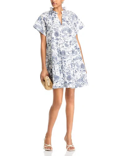 Aqua Toile Short Sleeve Mini Dress - Exclusive In Navy/wite