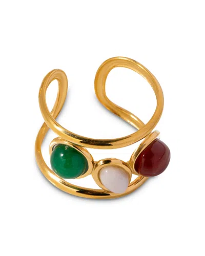 Aqua Triple Stone Open Sculptural Ring In 18k Gold Plated Stainless Steel - Exclusive In Multi/gold
