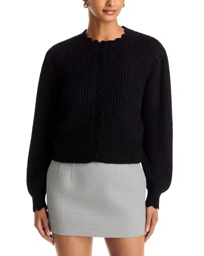 Aqua Trudy Scalloped Ribbed Cardigan - Exclusive In Black